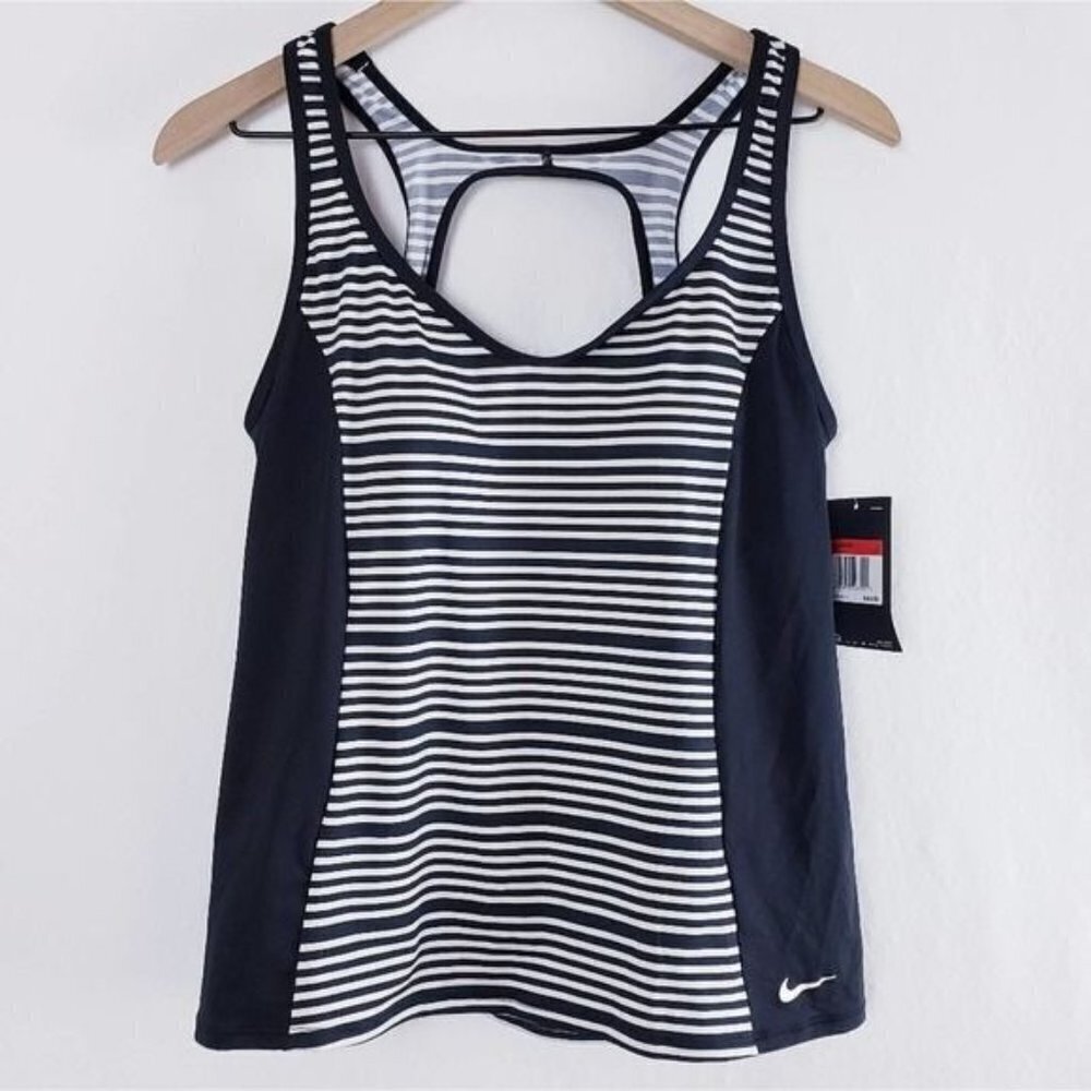 Nike New Tankini Swim Top Key Hole Racerback V-neck‎ Black Swimsuit Top NWT sz S
